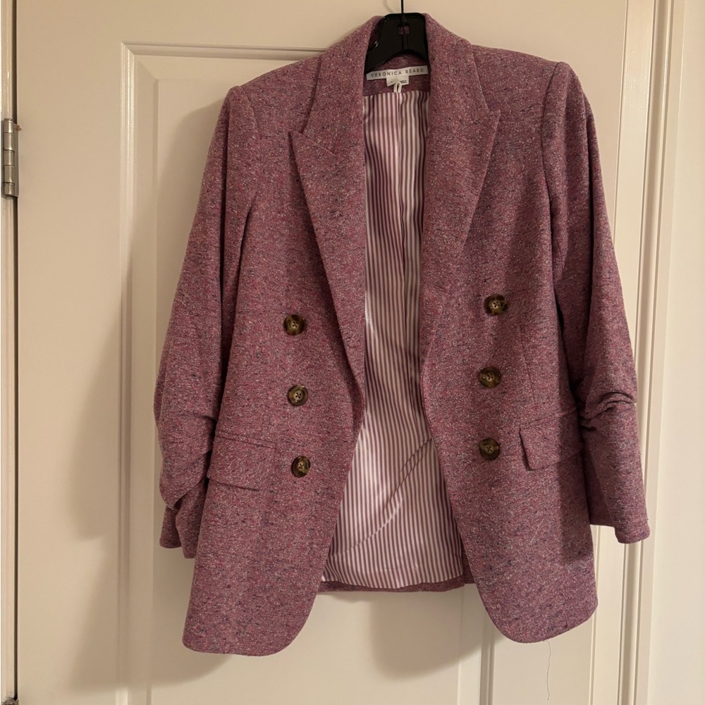 Veronica Beard Mauve Pink Double-Breasted Tweed Blazer